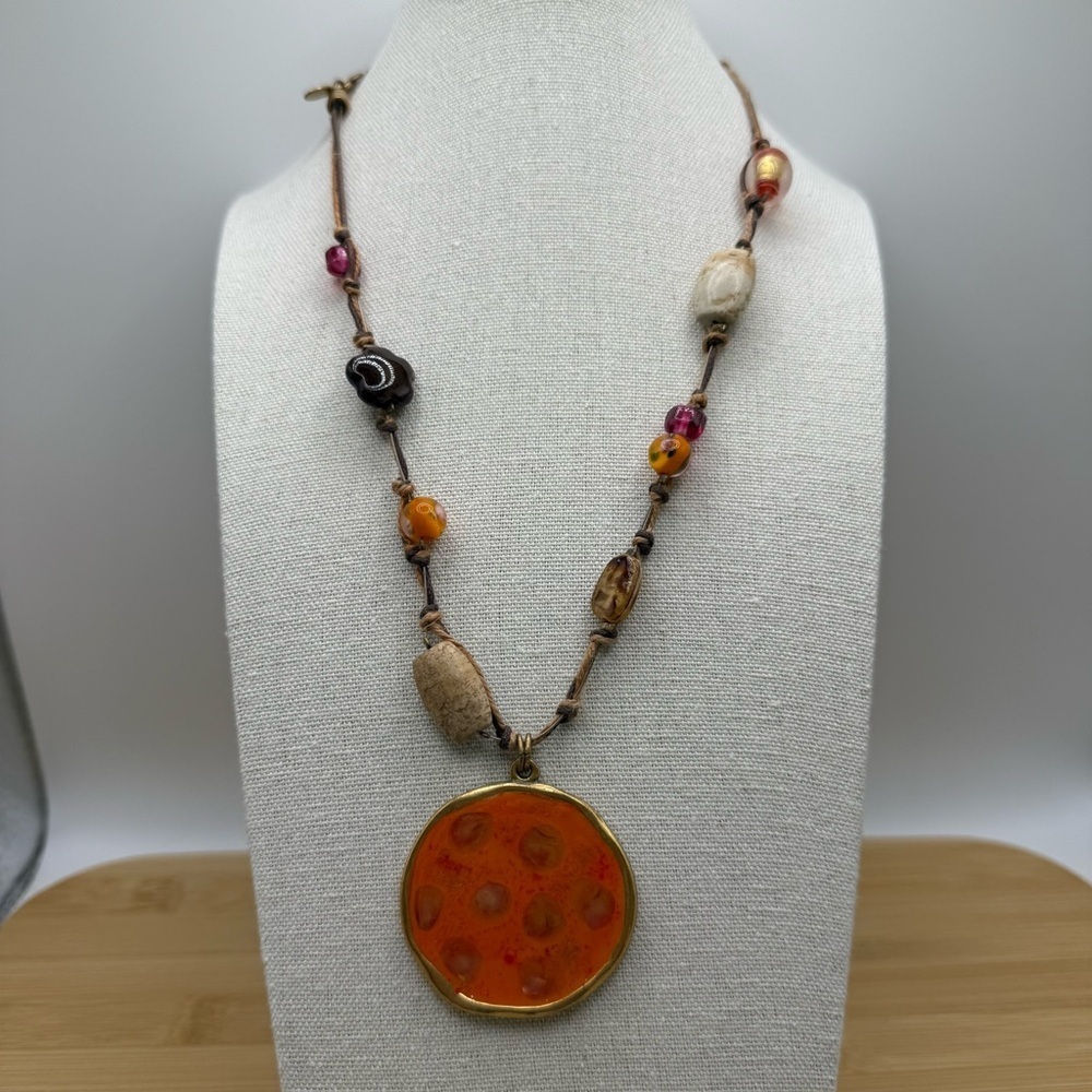 Chico's Vibrant Orange and Earthy Brown Necklace